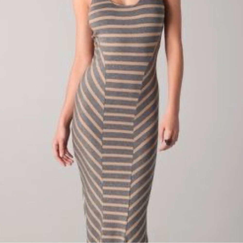 Torn by Ronny Kobo Amelia Striped Racer Back Maxi with train made in New York